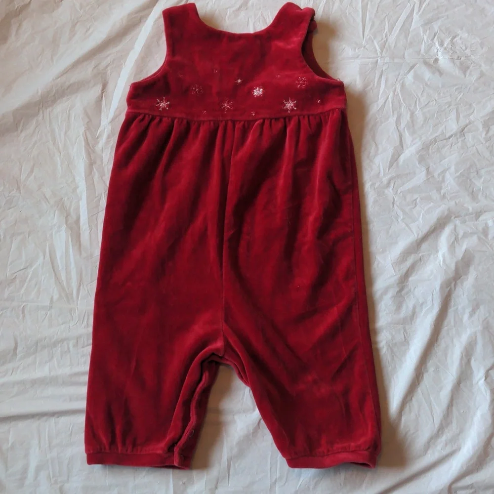 Ralph Lauren Blue Label Red Velvet Snowflake Print Christmas One Piece 12-18M
